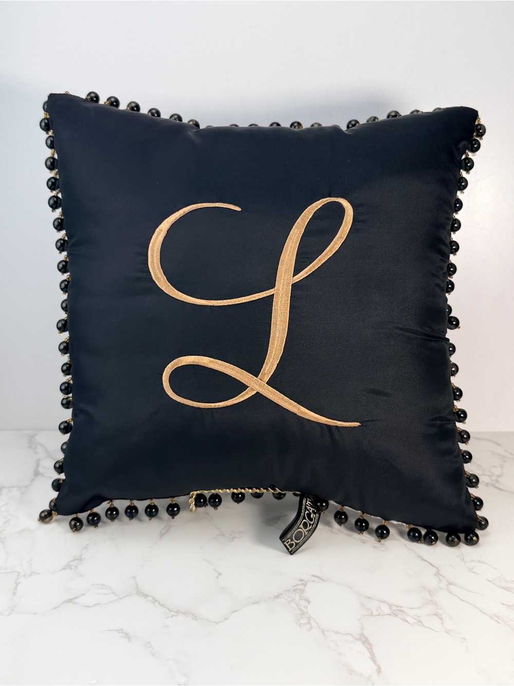 Borgata Monogramed “L” Beaded 12”x 12” Accent Pillow